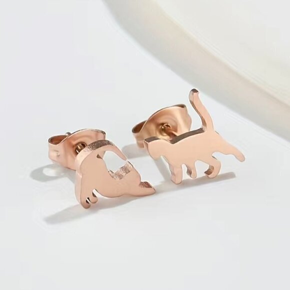Playful Cats Stainless Steel Stud Small Earrings #1409 (Color: silver) - Picture 6 of 10